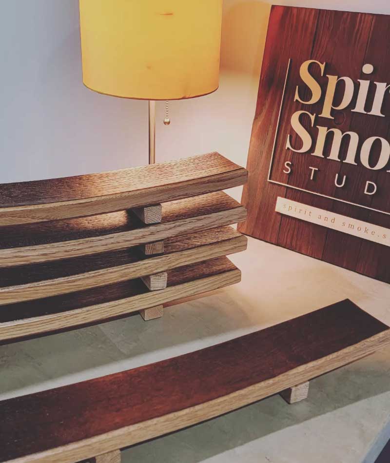 Barrel stave sushi boards on a countertop